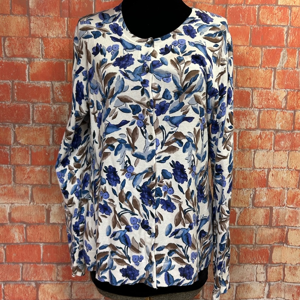 Karen Scott‎ Bluebird Floral Print Button Front Cardigan Sweater